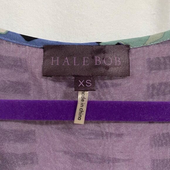 Hale Bob Purple Geometric Balloon Sleeve Silk Blouse Size XS‎ - Picture 3 of 10